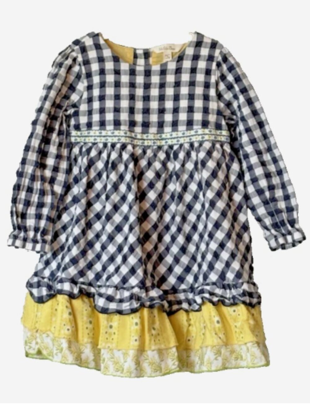 Matilda Jane Gingham & Giggles Ruffle Dress Size 4 Navy Long Sleeve